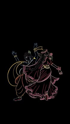 a drawing of two people dancing on a black background