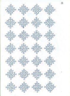 the cross stitch pattern is shown in blue and has many small dots on it, as well as several smaller ones