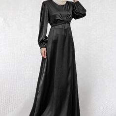 Longue Sleeve Satin Wrap Dress with Matching Open Abaya. Material: Satin Zara Satin Dress, Image Composition, Open Abaya, Satin Wrap Dress, Satin Dress, Black Silk, Satin Dresses, Silk Satin, Red Dress