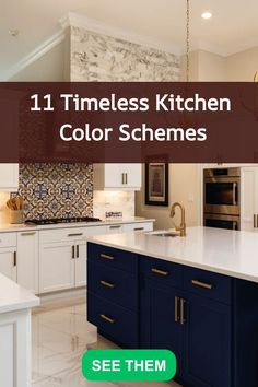 kitchen color schemes Kitchen Ideas New Classic, Navy Gold White Kitchen, Kitchen Cabinets Color Combination Paint, New Kitchen Cabinets Colors, Kitchen Design Painted Cabinets, Color Of Cabinets In Kitchen, Two Color Countertops In Kitchen