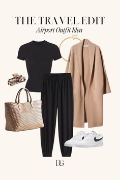 Plane Travel Outfit, Long Haul Flight Outfit, Airport Outfit Ideas, Chic Travel Outfit, Comfy Airport Outfit, Comfortable Travel Outfit, Travel Attire, Outfit Ideas 2024, Comfy Travel Outfit