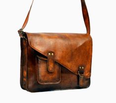 Brown Satchel, Shoulder Belt, Leather Briefcase