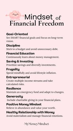 a pink poster with the words mindset of financial freedom written in black on it