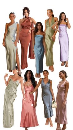 several women in different dresses posing for the camera