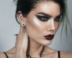 Todays look | Exorcism Dramatic Black Eye Makeup, Dark Make Up, Rock Makeup Looks, Black Lips Makeup, Rock Makeup, Black Eye Makeup, Nose Piercing Hoop, Best Makeup Brushes, Cartilage Jewelry