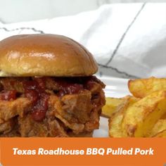 a bbq pulled pork sandwich next to some fries