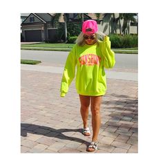 🛒The Neon Sunshine State of Mind Sweatshirt is perfect for your sunny summer days and nights. With its summery vibes, Coconut Girl-inspired design, and sunkissed color palette, you'll be repping that beachy feeling all day, every day! This piece will keep you looking stylish and feeling comfy all summer long (don't forget to size up for maximum comfort and an oversized fit.) Get sunkissed and make summer last all year long and grab yours today! 📦 FREE SHIPPING on orders $35 or more to US shoppers 👕Brand = Gildan 🧵Fabric = 50% Cotton / 50% Polyester ✂️Design = Neon Pink heat-applied vinyl  🎨Color = Neon Safety Green/Yellow  -Colors will vary from computer to computer and monitor to monitor.  -The colors shown may not be an exact representation. -Slight shade variations of garment color Trendy Oversized Yellow Hoodie, Pink Casual Sweatshirt For Summer, Pink Crew Neck Sweatshirt For Summer, Pink Cotton Sweatshirt For The Beach, Summer Pink Crew Neck Sweatshirt, Summer Sporty Crew Neck Hoodie, Summer Crew Neck Sweatshirt For Streetwear, Pink Sweatshirt For Summer Vacation, Casual Pink Beach Sweatshirt