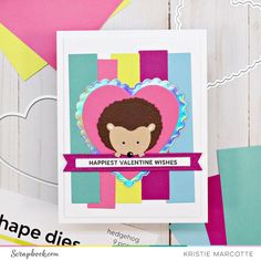 a heart shaped card with a monkey on it and a ribbon around the edge that says happy valentine's day