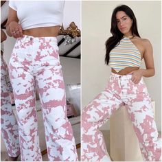 If You Want That Wow Piece In Your Wardrobe, Look No Further! These Best Selling Sold Out Everywhere Jeans Are A Major Head Turner! Features: - Pink And Ivory Cow Print - High Waist - Single Silver Button With Zippered Closure - 4 Pocket Denim - Wide Leg Denim - Ultra Trendy - Amazing Quality And Great Brand Materials: 100% Cotton With Pockets Made Of 90% Cotton, 10% Polyester Fit: Womens True To Size Note: Color May Appear Different On Your Screen Due To Screen Brightness Or Resolution. The Pin Pink Cow Print Outfit, Cowboy Themed Birthday Party, Custom Jeans, Fit Womens, Pink Ivory, Wide Leg Denim, Cotton Pants, Cow Print, Denim Top