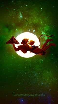 a woman floating in the air on top of a full moon