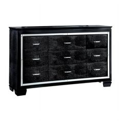 a black and silver dresser with drawers