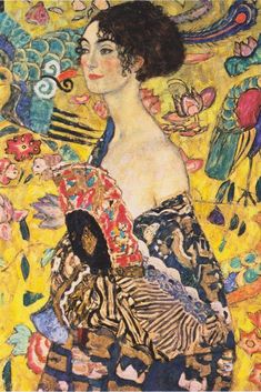 a painting of a woman with flowers and birds