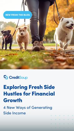 a woman walking two dogs on a leash with the title exploring fresh side hustles for financial growth