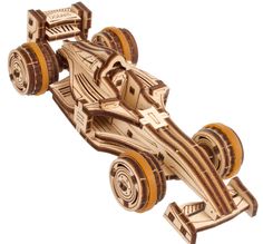 a wooden model of a racing car