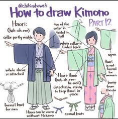 an image of how to draw kimono part 2 with instructions on the front and back