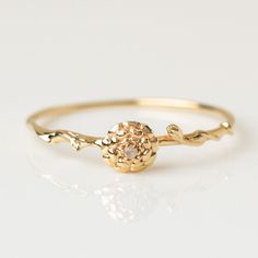 Dainty Promise Flower Ring With Birth Flower, Nature-inspired Rose Gold Flower Ring As Gift, Delicate Birth Flower Promise Ring, Dainty Flower Ring With Rose Cut Diamonds As Gift, Fine Jewelry Flower Ring For May Birthstone, Dainty Gemstone Flower Ring, Nature-inspired Yellow Gold Flower Ring As Gift, Fine Jewelry Birthstone Flower Promise Ring, Delicate Flower Birthstone Promise Ring