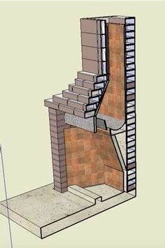 a drawing of a brick fireplace with stairs