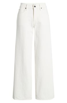 Relaxed yet dramatic, these white-washed jeans are cut from nonstretch organic-cotton denim in Los Angeles with a slouchy waist and full-length wide legs. 29 1/2" inseam; 22" leg opening; 10 1/2" front rise; 15" back rise (size 29) Zip fly with button closure Five-pocket style 100% organic cotton Machine wash, tumble dry Made in the USA of imported materials Mom Jeans No Holes, White Jeans Target, White Relaxed Fit Cropped Cotton Jeans, Chic White Cropped Jeans, Chic White Flare Jeans, Modern Tapered Leg Cropped Cotton Jeans, Modern Cropped Cotton Jeans With Tapered Leg, Modern Spring Cropped Tapered Leg Jeans, Modern Cropped Jeans With Tapered Leg For Spring