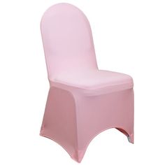 a pink chair with a white back and seat cover on the bottom, against a white background