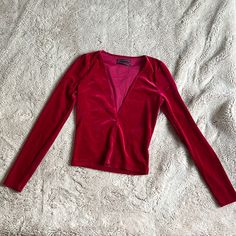 Brand: Urban Outfitters S: Small Never Worn. Long Sleeved, Soft Velvet. Pinkish Red, Long Sleeved Shirt, Urban Outfitters Tops, Soft Velvet, Shirt Color, Pink Red, Deep V, Red Velvet, Urban Outfitters