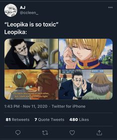 an anime meme with the caption that reads leopika is so tonic leopika