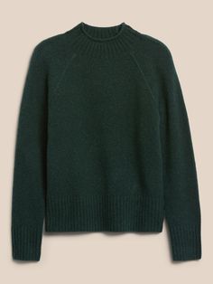 Relaxed Mock-Neck Sweater | Banana Republic Dark Green Sweater, Unique Yarn, Warm Sweater, Roll Neck Sweater, Sweater Gift, Short Cut, Green Gifts, Warm Sweaters, Mock Neck Sweater