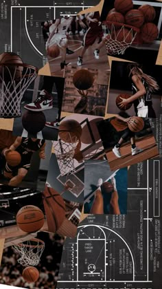 a collage of basketballs and other sports related items are shown in this image