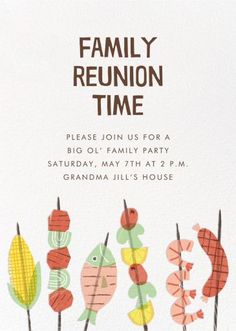 a family reunion time party with colorful fish and seahorses on white paper background