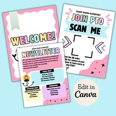 two posters with the words welcome and news letter