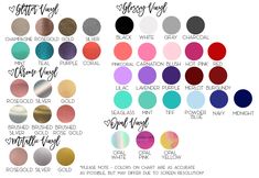 the color chart for different shades of lipstick and eyeliners, with text that reads