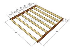 the plans for a diy bed frame that is made out of wooden slats