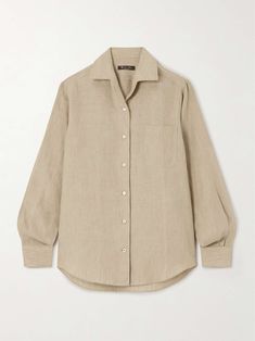 Shop LORO PIANA Linen shirt, Explore the latest LORO PIANA women's collection today on NET A PORTER Shirt Linen Woman, Loro Piana Aesthetic, Loro Piana Shirt, Loro Piana Women, Minimalist Shirt, Linen Tops, Beige Shirt, Shirt Linen, Stylish Work Attire