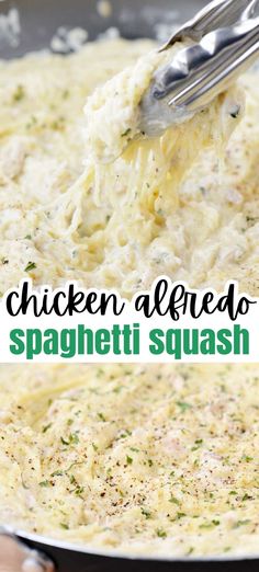 Chicken Alfredo Spaghetti Squash Weight Watchers Chicken Alfredo, Weight Watchers Spaghetti Squash, Chicken Alfredo Spaghetti Squash, Chicken Alfredo Spaghetti, Alfredo Spaghetti Squash, Chicken Bakes