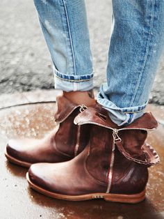 A.S. 98. Dagny Ankle Boot at Free People Clothing Boutique Nice Boots, Ankle Heels, Faux Leather Heels, Zipper Boots, Shoes Brown, Ankle Tattoo, Style Jeans, Denim Shoes