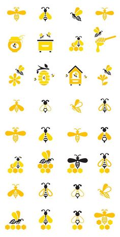 bees and honeycombs are shown in yellow