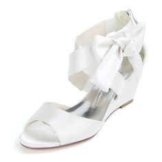 Category:Wedding Shoes; Upper Materials:Satin; Lining Materials:Leatherette; Embellishment:Bowknot; Heel Type:Wedge Heel; Actual Heel Height:2.56; Gender:Women's; Toe Shape:Open Toe; Type:Bridal Shoes; Heel Height(inch):2-3; Outsole Materials:Rubber; Closure Type:Zipper; Shipping Weight:0.65; Listing Date:10/09/2020; Production mode:Self-produce; Foot Length:; Size chart date source:Provided by Supplier. Purple Wedding Shoes Heels & Wedges, White Ankle Strap Wedge Sandals With 4-inch Heel, White Open Toe Kitten Heels With 4-inch Heel, Silver Wedge Heels With 4-inch Heel, Wedge Wedding Shoes, Shoes Heel, Wedding Sandals, Silver Heels, Womens Wedding Shoes