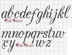 the cross stitch alphabet is shown in red and black