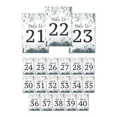 two sided calendars with numbers and plants on them