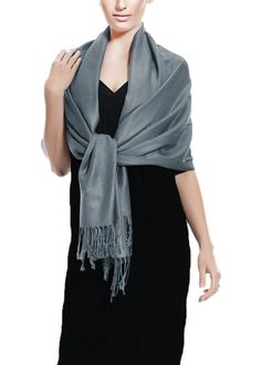 Features: Best versatile accessory that can be worn as a scarf, wrap or shawl. Extremely soft, silky, and elegant Available in a variety of beautiful colors from classic black or red to bright and colorful orange to match any look. Perfect for traveling, casual or formal occasion - wherever you want to look special Each shawl is hand-made, hand-knotted and hand-dyed by Azo Chemical free dyes Material Content: 100% Viscose. Product Care: Dry Clean Only. Dimensions: 75" x 27" Fringes: 3" Details: Travel Outfit Plane, Simple Scarf, Evening Shawls, Pashmina Wrap, Wrap Scarf, Pashmina Shawl, Pashmina Scarf, Shawl Wrap, Charcoal Color