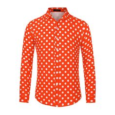 The polka dot prints make this shirt more attractive and youthful. These polka dot shirts can be worn with your dress pants, or jeans. Suitable for casual and formal occasions, you can wear the shirt for business meetings, daily work, dates, and parties, to make you handsome and stylish. And it is also a gift for a father, son, boyfriend, husband, or friend. Printed Dress Shirts, Dot Print Dress, Polka Dot Shirt, Sleeve Packaging, Father Son, Red Polka Dot, Formal Looks, Shirt Button, Clothing Size Chart