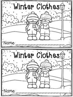 winter clothes coloring pages with two children in the snow and one is holding an umbrella