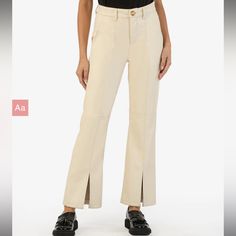 New With Tags, Never Worn. Add A Little Luster To Your Look With These Faux-Leather Flare Pants Cropped To A Modern Ankle-Grazing Length With Front Slit For Fashion Forward Look. Care: Machine Wash Lay Flat To Dry Fabric: 100% Pu, 100% Polyester Size & Fit: Inseam: 29", Leg Opening: 18 1/4", Rise: 10 3/4" Sku: Kb43102-Ivory Leather Flare Pants, Flair Pants, Leopard Print Pants, Playsuit Dress, Velvet Pants, Dress Gift, Dressy Casual, Printed Pants, Premium Denim