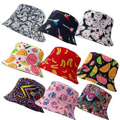 Unisex Bucket Hat Reversible Festival Fisherman Cap Available in a range of vibrant prints and colours including animal prints, floral prints, fruit prints, and more! Novelty prints bucket hats 2 in 1 Reversible Hat. Perfect for festivals, travelling, daily wear, as a gift! Machine Washable. Lightweight and foldable hat for easy storage and ideal for holidays! 100% Cotton Lots of prints available! One Size - Fit Most - Standard Head . [ Appx - 57 - 59cm ] Trendy Multicolor Bucket Hat For Outdoor, Casual Colorful Bucket Hat, Black Fun Bucket Hat For Summer, Fun Black Bucket Hat For Summer, Colorful Casual Bucket Hat, Colorful Casual Sun Hat For Summer, Colorful Casual Bucket Sun Hat, Reversible Multicolor Bucket Hat For Summer, Multicolor Reversible Bucket Hat For Summer