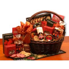 A Grand World of Thanks Gourmet gift basket conveys your appreciation in grand style. Show them how much you appreciated their thoughtfulness or their hard work with A Grand World of Thanks Gourmet gift basket. Includes: Three pepper crackers, Honey Roasted Nuts, Creamy Roasted Garlic Cheese Spread, A World Of Thanks Theme Bag w. Specialty Snack Mix, Fruit & Nuts Snack Mix, Petite Fruit Candies, Dolcetto Cream Filled Pastry Cookies 4.4 oz. Cookies, Chocolate Supreme Cocoa and Cappuccino, Summer Sausage and 14" Dark Stain Basket. Disclaimer: *All contents subject to change based on availability at time of purchase. Any and all substitutions will maintain the monetary value of the ordered items respectively. *Although we attempt to ship process orders as quickly as possible, orders received Honey Themed Baskets, Cream Filled Pastry, Garlic Cheese Spread, Deli Platters, Pastry Cookies, Pastry Cream Filling, Mix Fruit, Nut Snacks, Garlic Cheese