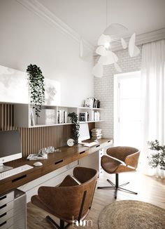 a home office with two chairs and a desk