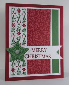 a merry christmas card with a star on the front and green, red, and white background