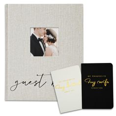 a wedding album with a photo and the words guest on it