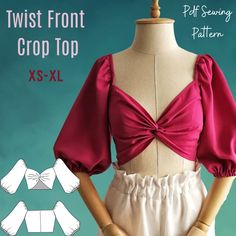 Twist Front Crop Top PDF Sewing Pattern- Printable Sewing Pattern in Sizes XS-XL- Easy Beginner Friendly Sewing Pattern Ladies Tops Patterns, Clothing Making, Twist Front Crop Top, Beginner Sewing Patterns, Printable Sewing Patterns, Pattern Printable, Simple Gowns, Patterned Crop Top