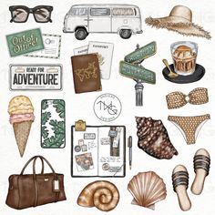 an illustration of various items that are in the shape of a collage