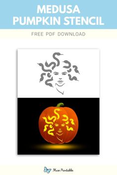 a pumpkin with the words medusa pumpkin stencil on it and an image of a